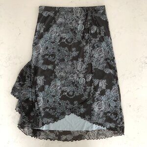 Mexx Sweet Pull On Lined Faux Wrap Floral Skirt Chocolate Brown + Blue Sz S NWT